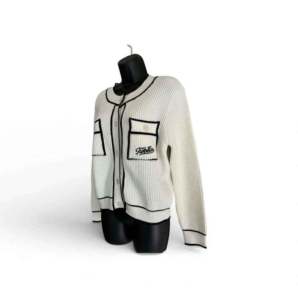 Teenie Winner White Knit Cardigan with Black Trim - Size S